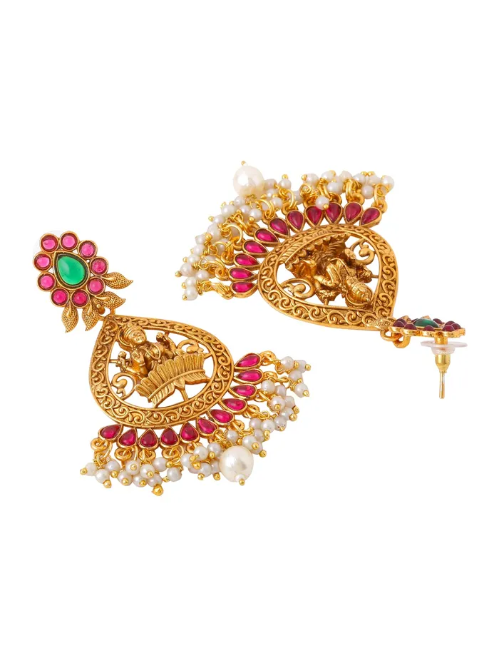 Kairangi Earrings for Women and Girls Traditional Chandbali Earrings Gold Plated Beads Drop Temple Earrings Birthday Gift for girls and women Anniversary Gift for Wife Style 4 Yellow Chimes Earrings