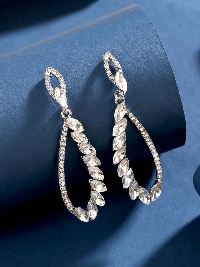 Kairangi Earrings Kairangi Danglers Earrings for Women Elegant Silver Plated White Crystal Long Dangle Earrings for Women and Girls