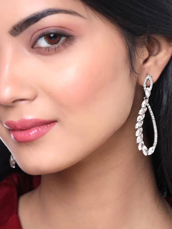 Kairangi Earrings Kairangi Danglers Earrings for Women Elegant Silver Plated White Crystal Long Dangle Earrings for Women and Girls