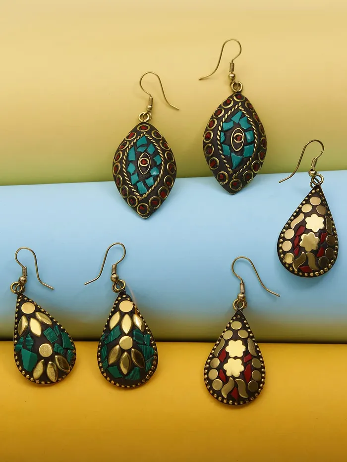Kairangi Kairangi Earrings for Women and Girls Multicolor Drops Earrings Gold Plated Drop Earring Set Floral Shaped Drop Earrings Combo Birthday Gift for Girls and Women Anniversary Gift for Wife Earrings