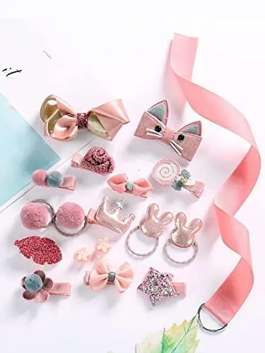 Kairangi Kids Hair Accessories for Girls Combo Set Peach 18 Pcs Baby Girls Hair Clips Set Cute Ponytail Holder Claw Clip Bow Clips For Girls Assortment Gift set for Kids Teens Toddlers Yellow Chimes Earrings