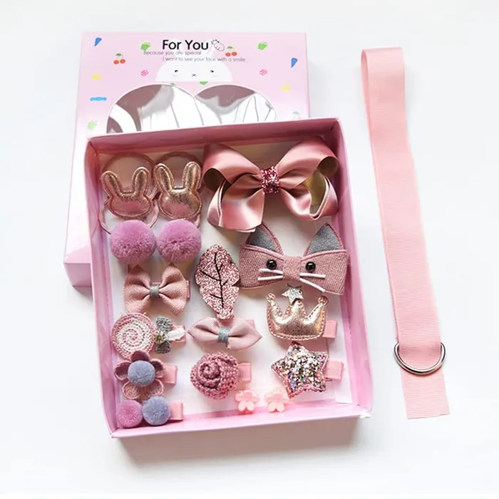 Kairangi Kids Hair Accessories for Girls Combo Set Peach 18 Pcs Baby Girls Hair Clips Set Cute Ponytail Holder Claw Clip Bow Clips For Girls Assortment Gift set for Kids Teens Toddlers Yellow Chimes Earrings