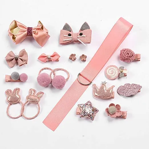 Kairangi Kids Hair Accessories for Girls Combo Set Peach 18 Pcs Baby Girls Hair Clips Set Cute Ponytail Holder Claw Clip Bow Clips For Girls Assortment Gift set for Kids Teens Toddlers Yellow Chimes Earrings