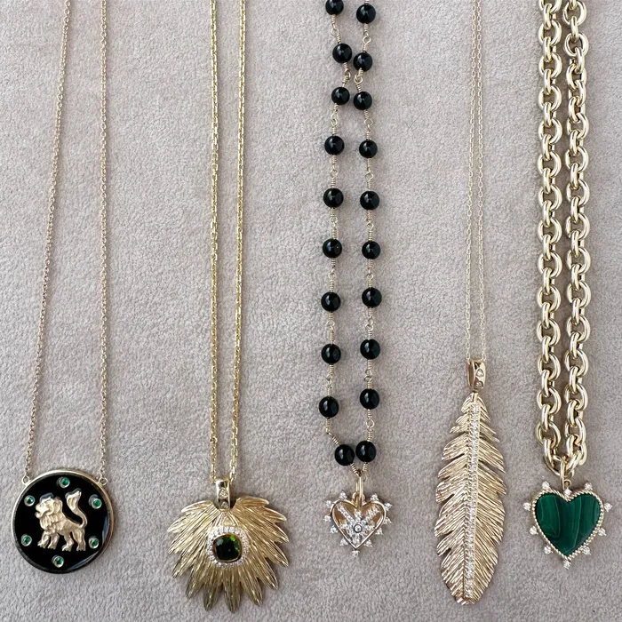 Monarch Market Charm Necklaces Malachite Diamond Spike Heart Charm