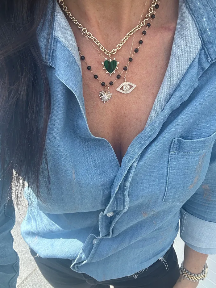Monarch Market Charm Necklaces Malachite Diamond Spike Heart Charm