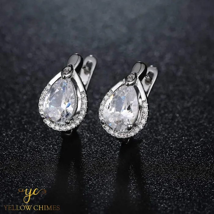 Rings Yellow Chimes Exclusive Crystal Collection Cubic Zircon Platinum Plated Clipon Earrings For Women Yellow Chimes
