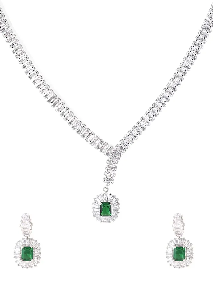 Rings Yellow Chimes Jewellery Set for Women RhodiumPlated Real Green Cubic Zircon Necklace Set Classic CZ Jewellery Set For Women and Girls Yellow Chimes