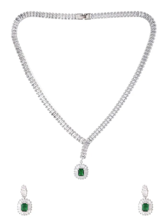 Rings Yellow Chimes Jewellery Set for Women RhodiumPlated Real Green Cubic Zircon Necklace Set Classic CZ Jewellery Set For Women and Girls Yellow Chimes