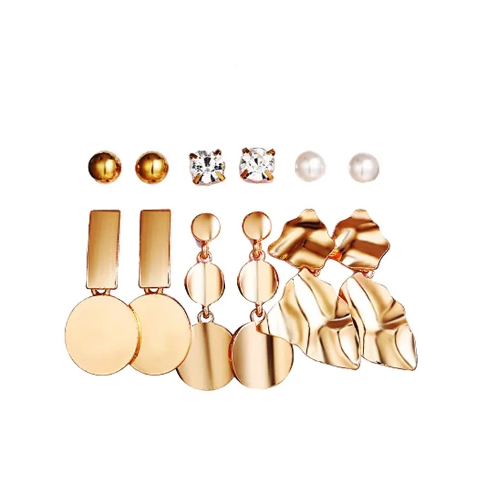 Rings Yellow Chimes Yellow Chimes Combo Of Six Pairs Assorted Multiple Stud Tassel Asymmetric Designs Star Pearl Gold Plated Stud Earrings For Women And Girls