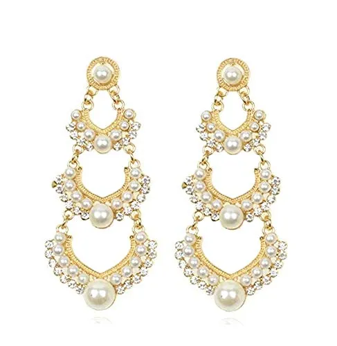 Rings Yellow Chimes Yellow Chimes Danglers Earrings for Women Traditional Pearl Gold Plated Long Danglers Earrings for Women and Girls
