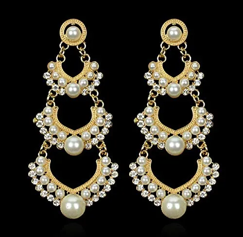 Rings Yellow Chimes Yellow Chimes Danglers Earrings for Women Traditional Pearl Gold Plated Long Danglers Earrings for Women and Girls