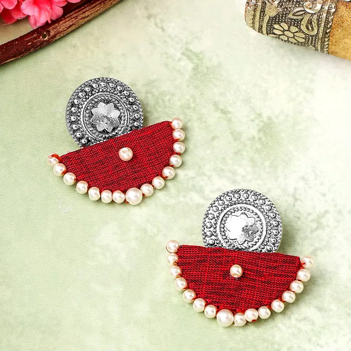 Rings Yellow Chimes Yellow Chimes Earrings for Women and Girls Traditional Silver Oxidised DropMaroon Woven Wrapped Pearl Drop EarringsBirthday Gift For girls and women Anniversary Gift for Wife