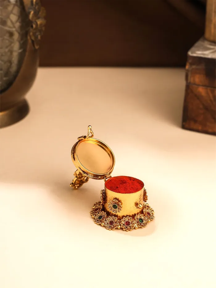 Rings Yellow Chimes Yellow Chimes Gift Box For Women Jewellery Organiser Mother Birthday Gift Jewellery Box Chandan Sindoor Dibbi Kumkum Bharani Golden Temple Set of 2