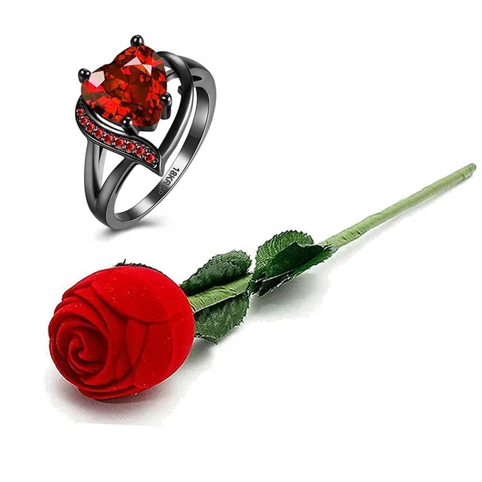 Rings Yellow Chimes Yellow Chimes Ring for Women Red Heart Shaped black Colored with Red Velvet Rose Ring Box for Women and Girls