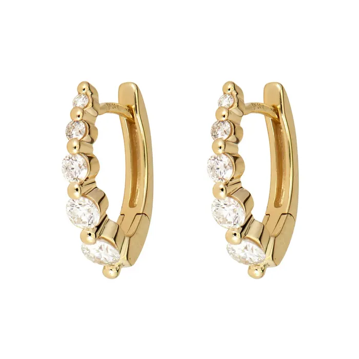 Three Stories Jewelry Earrings Single Small Oval Graduated Diamond Huggie Hoop