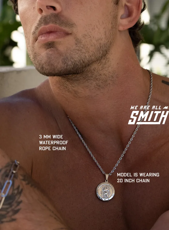 Waterproof Mens St Christopher necklace WE ARE ALL SMITH Mens Jewelry Clothing Necklaces