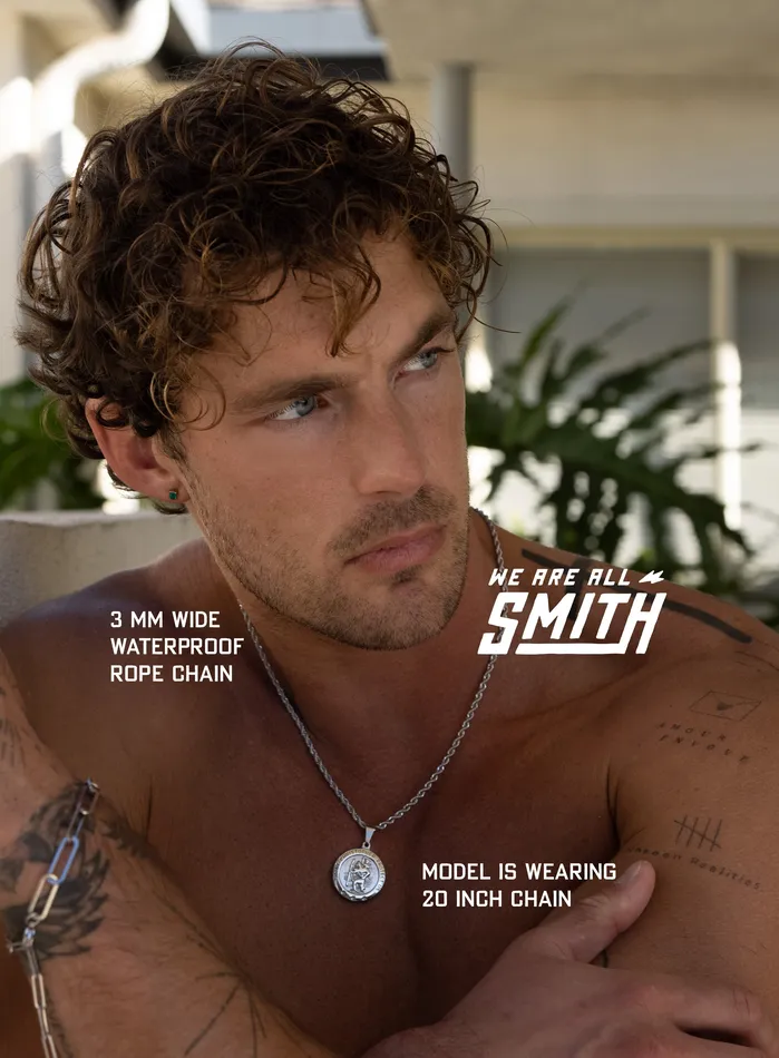 Waterproof Mens St Christopher necklace WE ARE ALL SMITH Mens Jewelry Clothing Necklaces