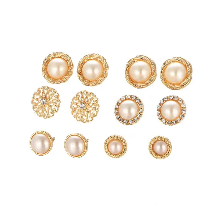 Yellow Chimes 6 Pairs Pearl Studs Combo Set Stylish Earrings for Women Girls Yellow Chimes Earrings