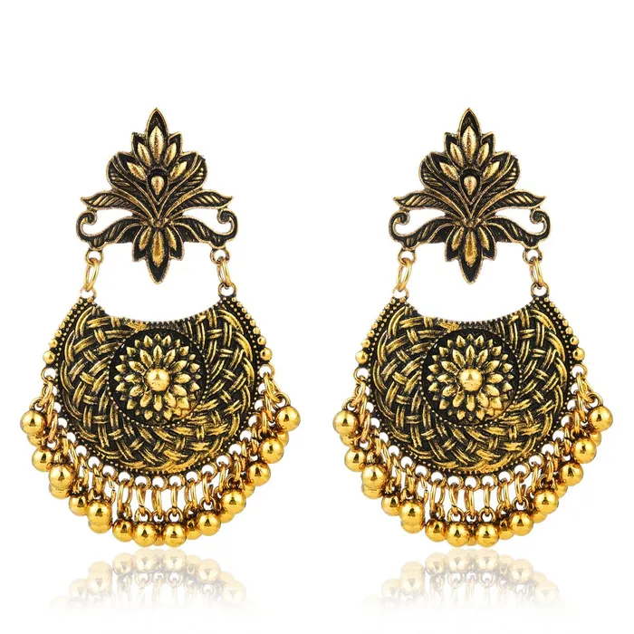 Yellow Chimes Artistic Braid Craft Stylish Oxidised Chandbali Earrings For Women Girls Yellow Chimes Earrings