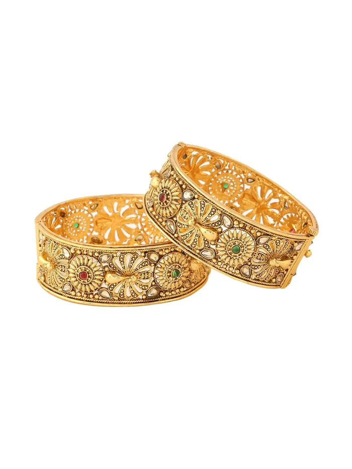 Yellow Chimes Bangles for Women Gold Toned Crystal Studded Peacock Designed Set of 2 Bangles for Women and Girls Yellow Chimes Rings
