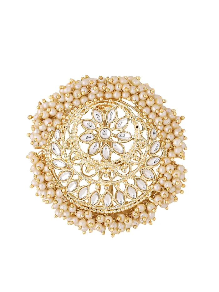 Yellow Chimes Bun Pins for Women Gold Toned Kundan and Beads Studded Ambada Juda Pin Bun Pins for Women and Girls Yellow Chimes Earrings