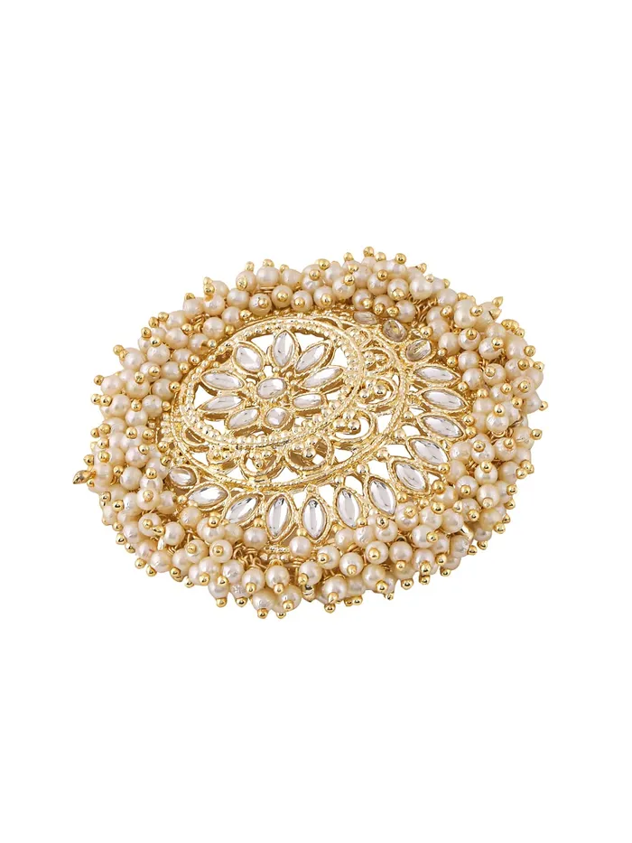 Yellow Chimes Bun Pins for Women Gold Toned Kundan and Beads Studded Ambada Juda Pin Bun Pins for Women and Girls Yellow Chimes Earrings