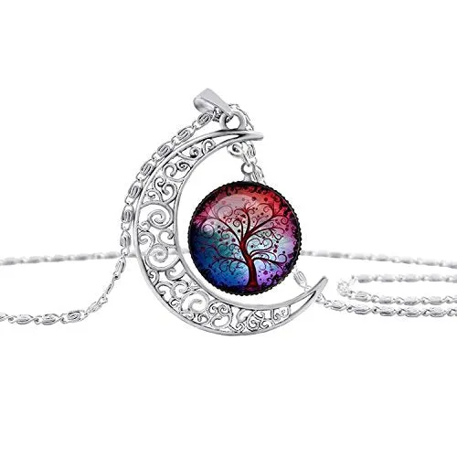 Yellow Chimes Chain Pendant for Women Crescent Moon Life Tree Glass Cabochon Pendant with Chain Necklace for Women and Girls Yellow Chimes Earrings