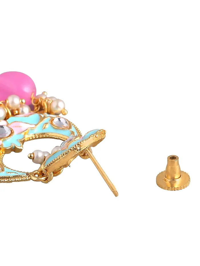 Yellow Chimes Chandbali Earrings for Women Traditional Gold Toned Blue Floral Design Pearl Meenakari Chand bali Earrings for Women and Girls Yellow Chimes Rings