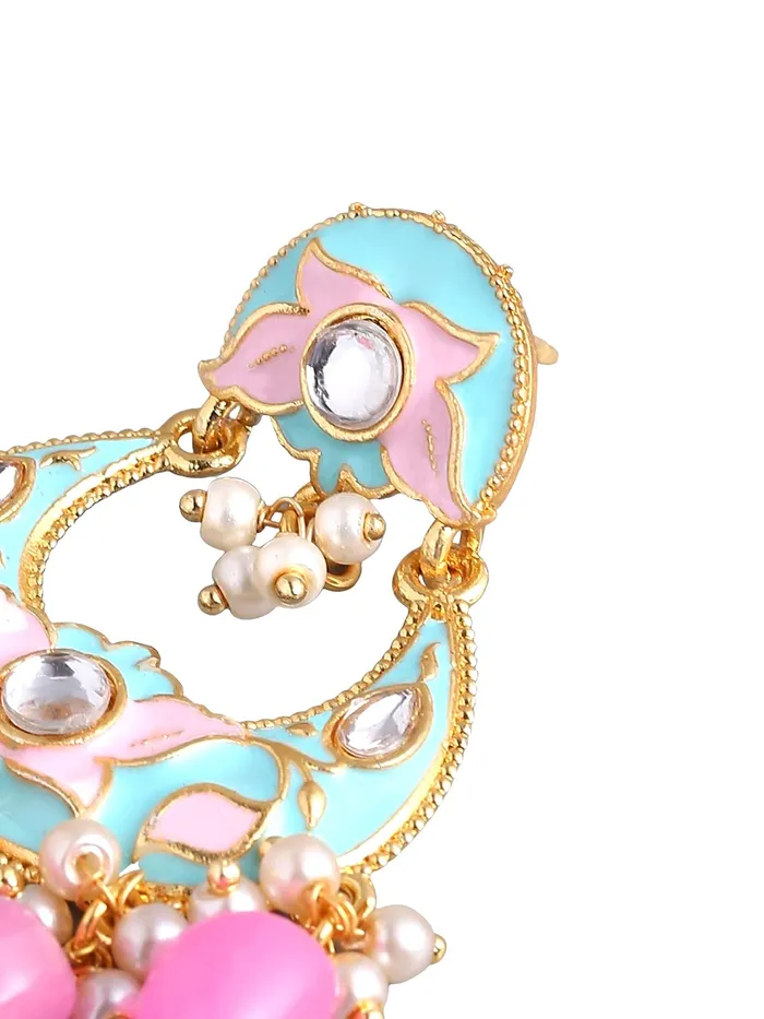 Yellow Chimes Chandbali Earrings for Women Traditional Gold Toned Blue Floral Design Pearl Meenakari Chand bali Earrings for Women and Girls Yellow Chimes Rings
