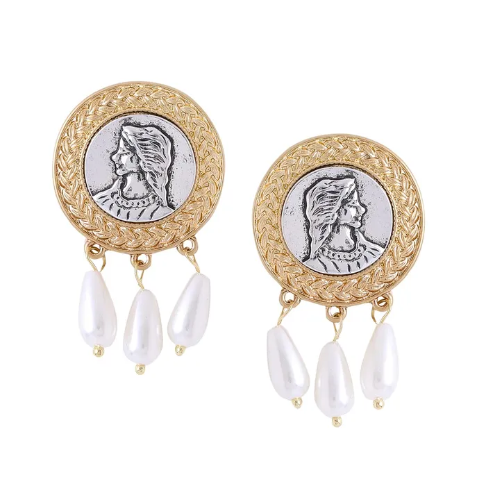 Yellow Chimes Earring For Women Gold Tone Pearl Bead Hanging Round Girl Embellished Statement Earrings For Women and Girls Yellow Chimes Rings