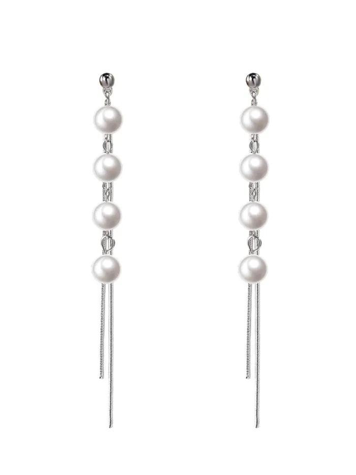 Yellow Chimes Earrings for Women and Girls Silver Pearl Dangler Silver Toned Long Chain Danglers Earrings for Women Birthday Gift for girls and women Anniversary Gift for Wife Yellow Chimes Rings