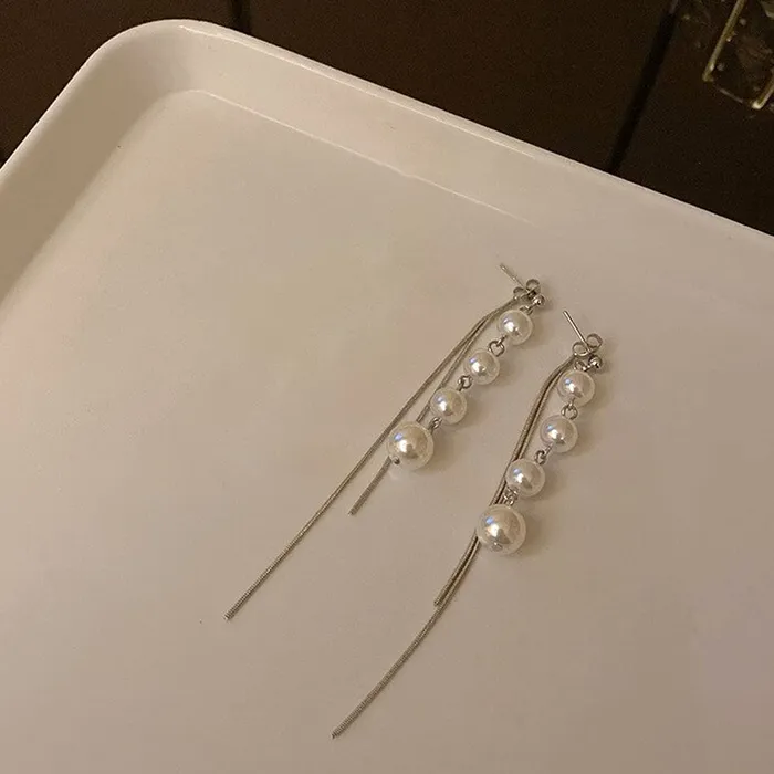 Yellow Chimes Earrings for Women and Girls Silver Pearl Dangler Silver Toned Long Chain Danglers Earrings for Women Birthday Gift for girls and women Anniversary Gift for Wife Yellow Chimes Rings