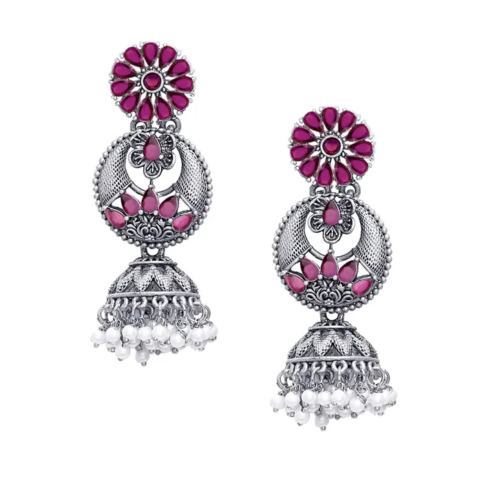 Yellow Chimes Earrings for Women Multicolor stone studded Silver Oxidised Beads Drop Geometric Designed Dangler Drop Earrings for Women and Girls ER 1 Yellow Chimes Rings