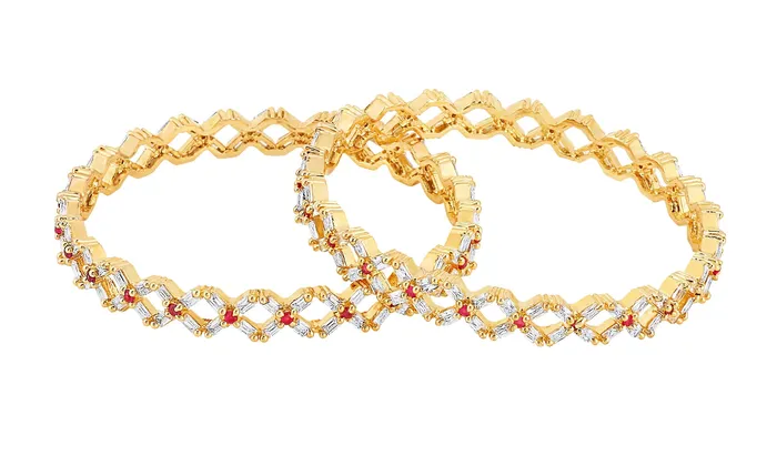 Yellow Chimes Earrings Yellow Chimes A5 Grade AD Crystal 18k Gold Plated American Diamond Designer 2 Pcs Traditional Bangles Set for Women