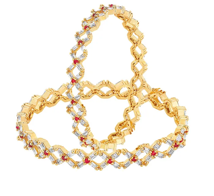 Yellow Chimes Earrings Yellow Chimes A5 Grade AD Crystal 18k Gold Plated American Diamond Designer 2 Pcs Traditional Bangles Set for Women
