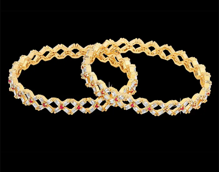 Yellow Chimes Earrings Yellow Chimes A5 Grade AD Crystal 18k Gold Plated American Diamond Designer 2 Pcs Traditional Bangles Set for Women