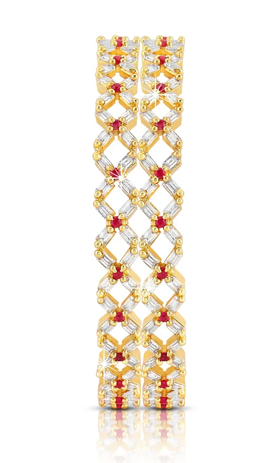 Yellow Chimes Earrings Yellow Chimes A5 Grade AD Crystal 18k Gold Plated American Diamond Designer 2 Pcs Traditional Bangles Set for Women