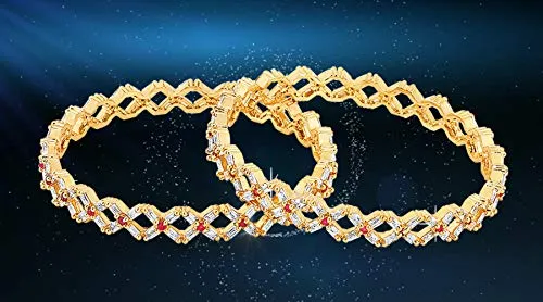 Yellow Chimes Earrings Yellow Chimes A5 Grade AD Crystal 18k Gold Plated American Diamond Designer 2 Pcs Traditional Bangles Set for Women