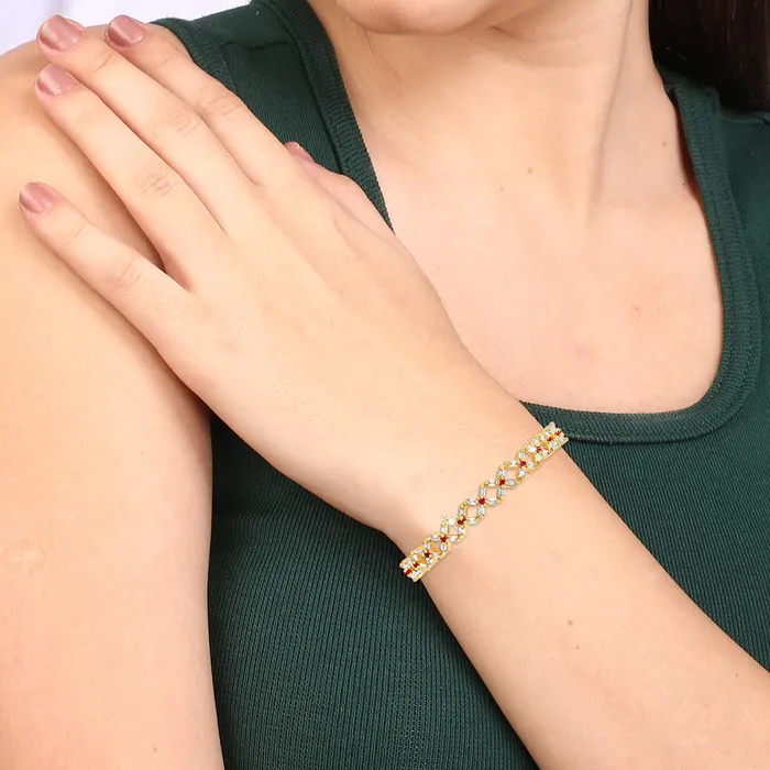 Yellow Chimes Earrings Yellow Chimes A5 Grade AD Crystal 18k Gold Plated American Diamond Designer 2 Pcs Traditional Bangles Set for Women