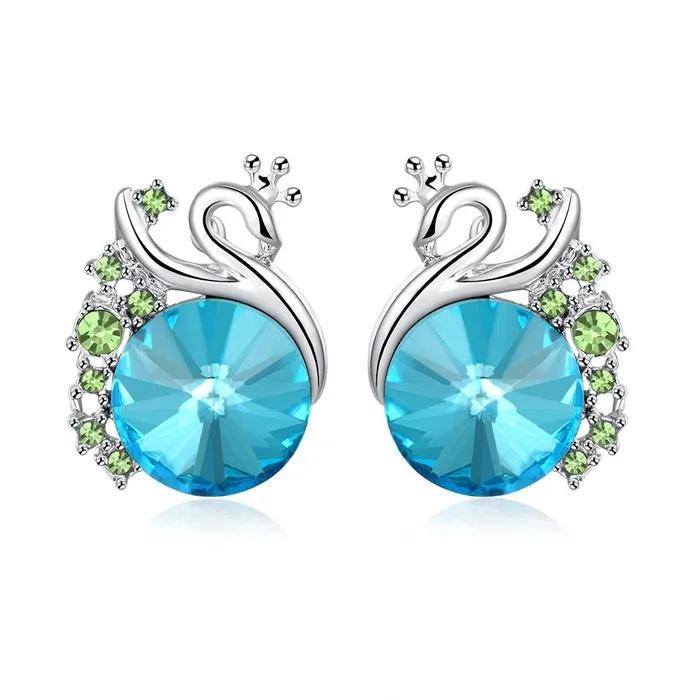Yellow Chimes Earrings Yellow Chimes A5 Grade Blue Crystal Platinum Plated Swan Studs Earrings for Women Girls