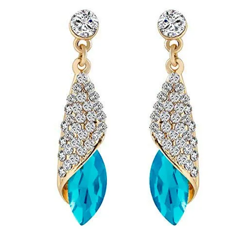 Yellow Chimes Earrings Yellow Chimes Blue Crystal Gold Plated Drop Earrings for Women