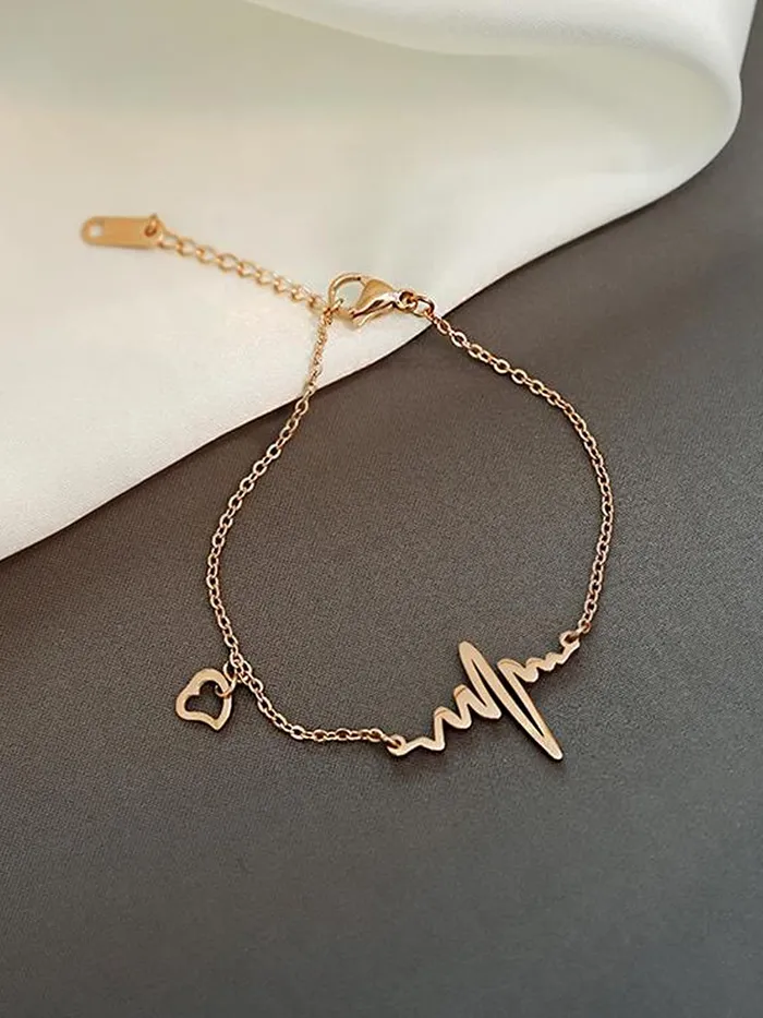 Yellow Chimes Earrings Yellow Chimes Bracelet for Women Rose GoldPlated Stainless Steel Heartbeat Love Heart Charm Bracelet For Women and Girls Valentine Gift for Girls
