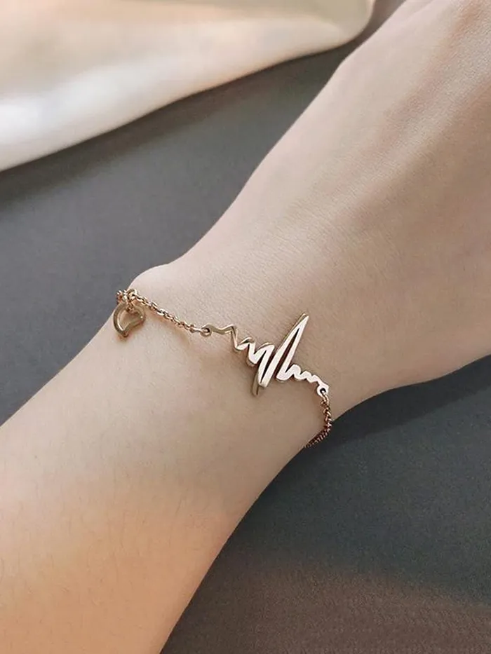 Yellow Chimes Earrings Yellow Chimes Bracelet for Women Rose GoldPlated Stainless Steel Heartbeat Love Heart Charm Bracelet For Women and Girls Valentine Gift for Girls