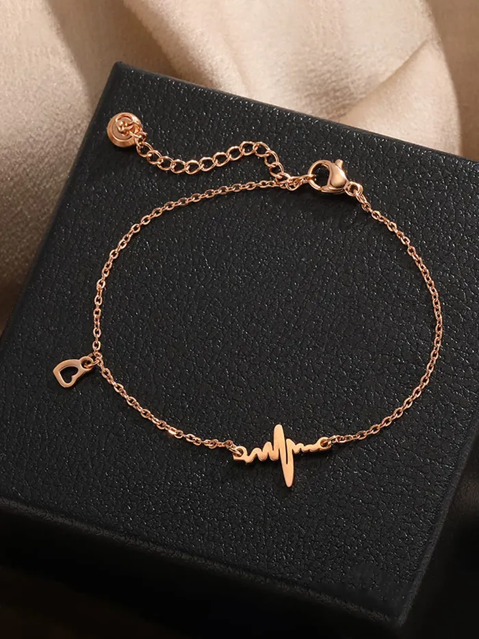 Yellow Chimes Earrings Yellow Chimes Bracelet for Women Rose GoldPlated Stainless Steel Heartbeat Love Heart Charm Bracelet For Women and Girls Valentine Gift for Girls