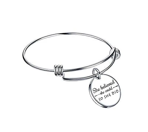 Yellow Chimes Earrings Yellow Chimes Bracelet for Women She BelievedShe CouldSo She Did Fashionable Inspirational Message Steel Charm Bracelet for Girls and Women