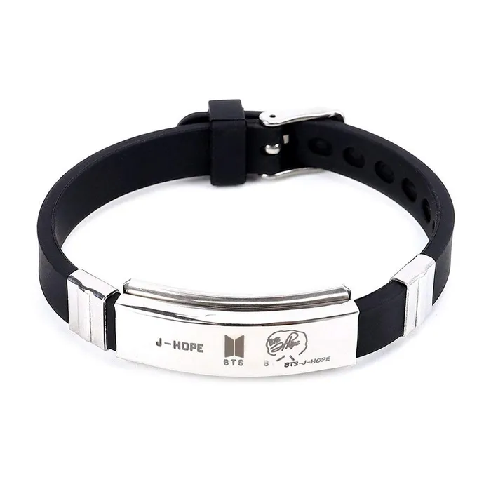 Yellow Chimes Earrings Yellow Chimes Bracelets for Girls and Boys BTS Bracelet for Girls Boys Silver Toned BTS Band Exquisite Signature JHope Bracelets Stainless Steel Silicon Wristband Bracelet