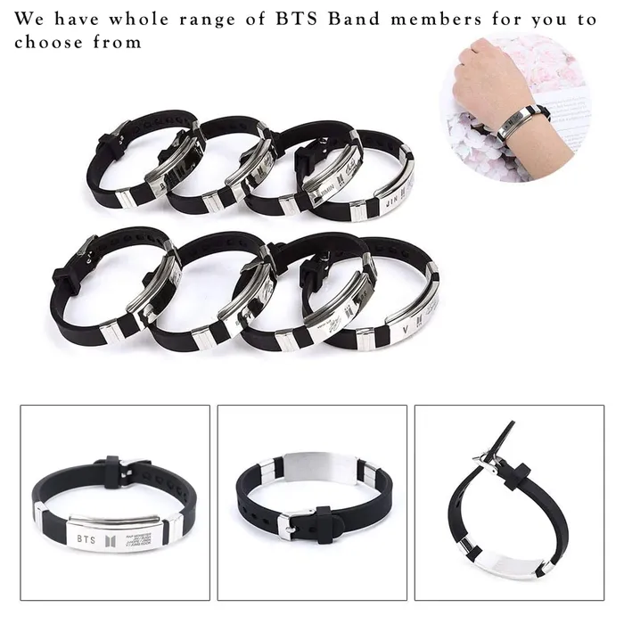 Yellow Chimes Earrings Yellow Chimes Bracelets for Girls and Boys BTS Bracelet for Girls Boys Silver Toned BTS Band Exquisite Signature JHope Bracelets Stainless Steel Silicon Wristband Bracelet