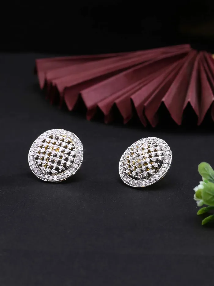 Yellow Chimes Earrings Yellow Chimes Classic White ADAmerican Diamond Studded 18k Gold Plated HandCrafted Circle Stud Earrings for Women Girls