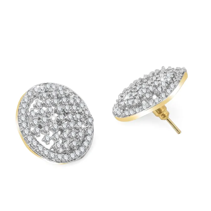 Yellow Chimes Earrings Yellow Chimes Classic White ADAmerican Diamond Studded 18k Gold Plated HandCrafted Circle Stud Earrings for Women Girls