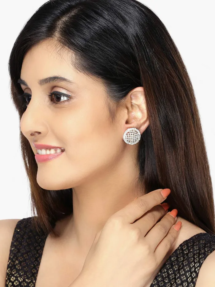 Yellow Chimes Earrings Yellow Chimes Classic White ADAmerican Diamond Studded 18k Gold Plated HandCrafted Circle Stud Earrings for Women Girls